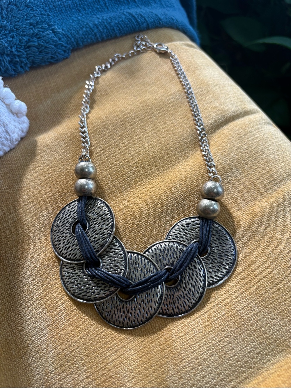 Cato Gold-Tone Textured Disc Necklace with Black Cord